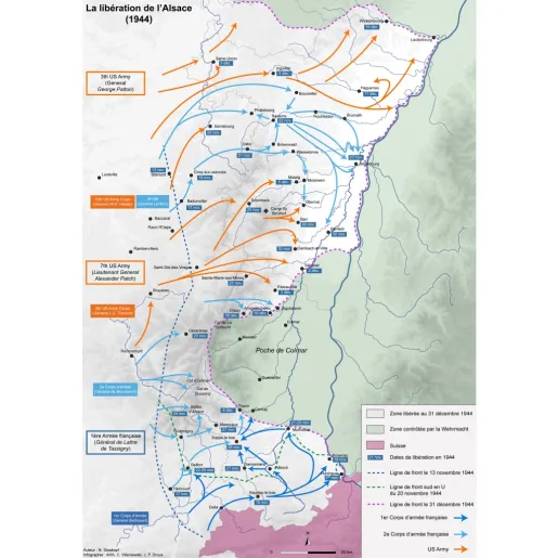 Carte des opérations de libération de l'Alsace, 1944