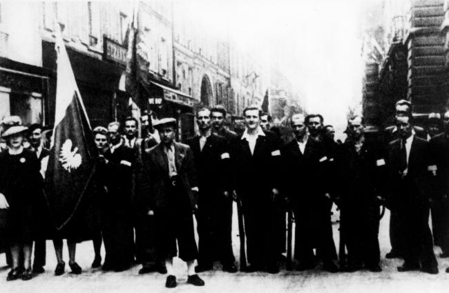 Les Polonais dans la résistance française. Le peloton du lieutenant Zadniej ("Nowina", au milieu en casquette). 