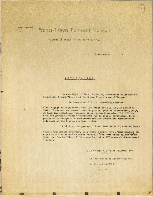 Dossier d’archives Missak Manouchian