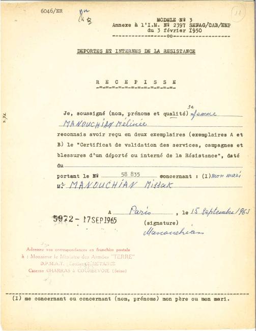 Dossier d’archives Missak Manouchian