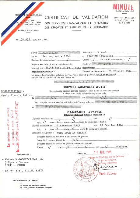 Dossier d’archives Missak Manouchian