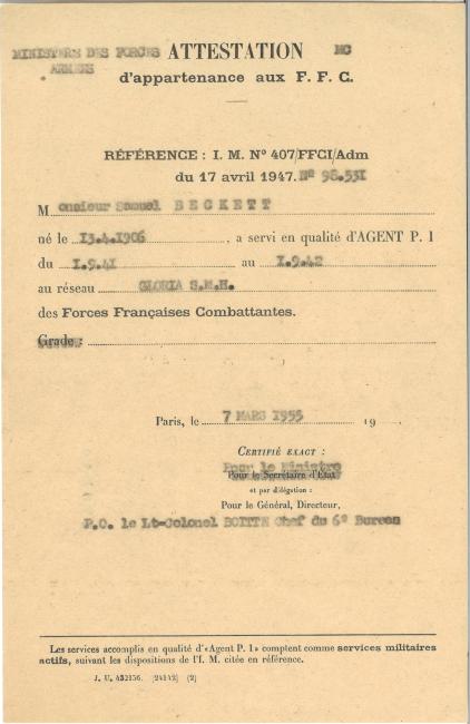Attestation d'appartenance  aux FFC