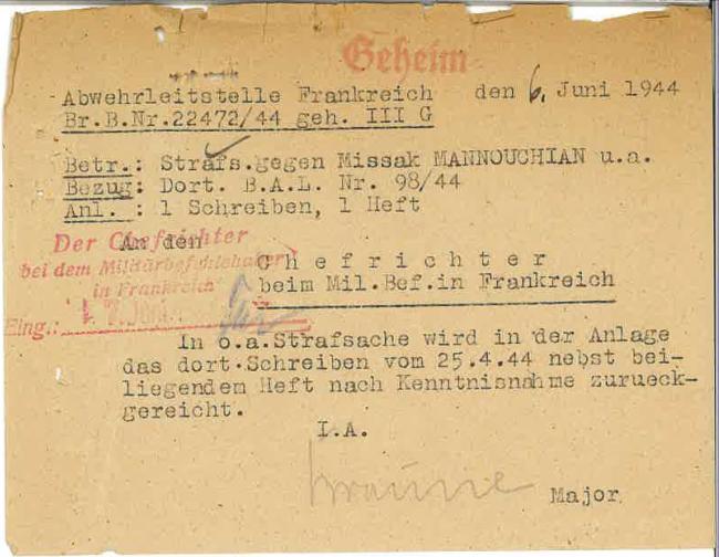 Jugements par le tribunal militaire allemand du « groupe Manouchian »